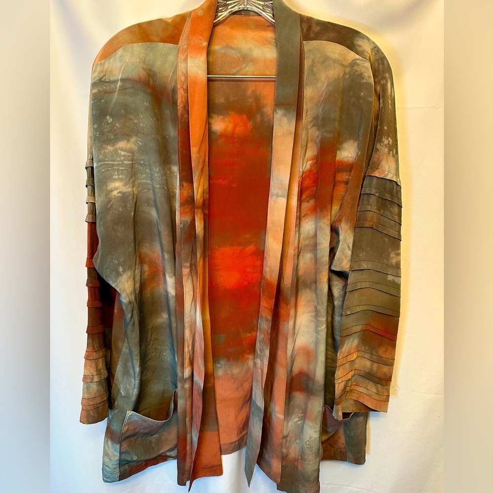 Hulda Bridgeman Size Large Wearable Art Handmade Silk Hand Dyed Pleated Cardigan